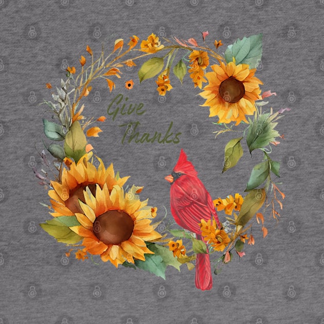 Cardinal on Sunflower Wreath by Jean Plout Designs